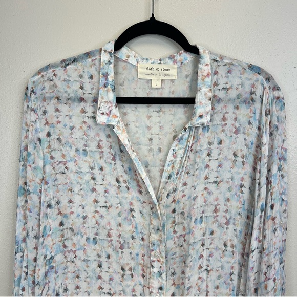 Cloth & Stone Multicolor Button Up Shirt Cotton Womens L Boho Preppy Art Soft - Picture 2 of 10
